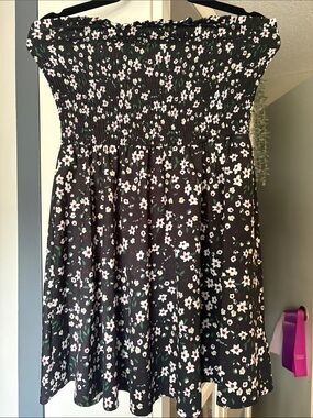 Smocked Strapless Black Floral Kids Dress